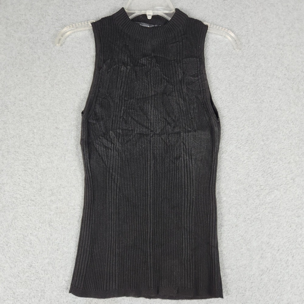 White House Black Market Knitted Top Womens Small Black Ribbed Stretch Mock Neck